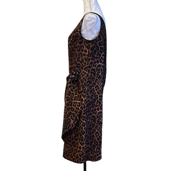Vintage Leopard Print Wrap Dress Button Back Sleeveless Basic Editions Sz 10 - Picture 11 of 16